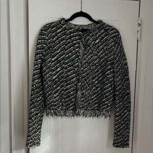 Maje Mask Metallic Boucle Knit Cardigan